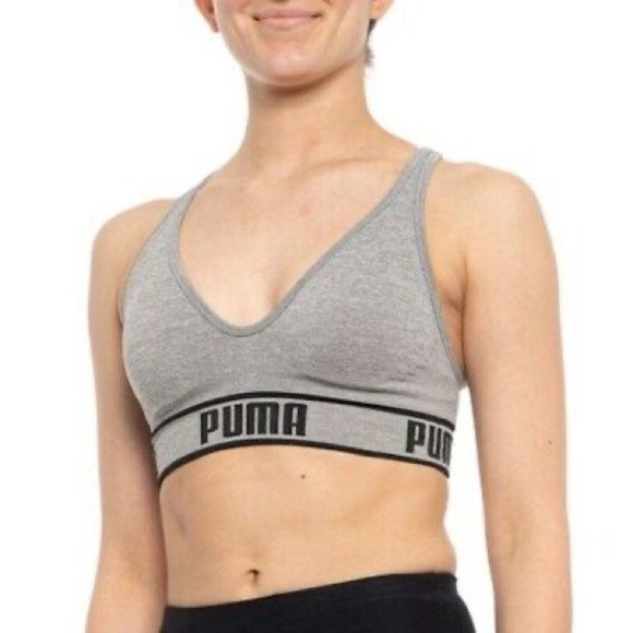 Women's PUMA Solstice Seamless Low Supports Sports Bra Sz Large Gray Black - Picture 1 of 9
